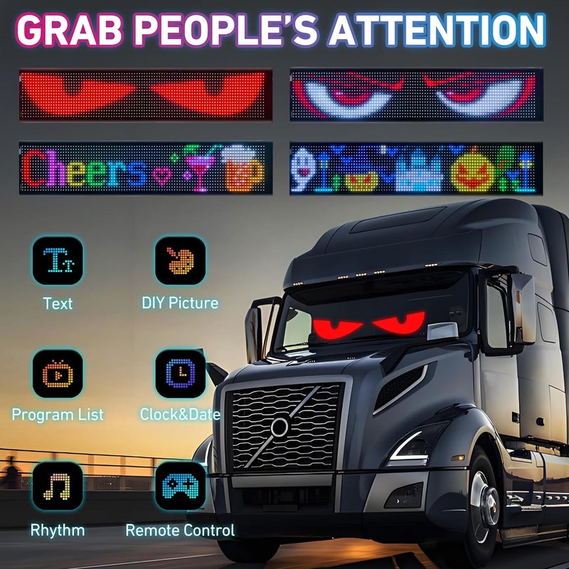 QUEENMO Big Devil Eyes Light for Cars Truck Pickups, 35.4"x7.6" Led Eyes for Truck Windshield with APP Control and Remote Controller,Large Screen Programmable Scrolling Flex LED Sign for Car - Image 2